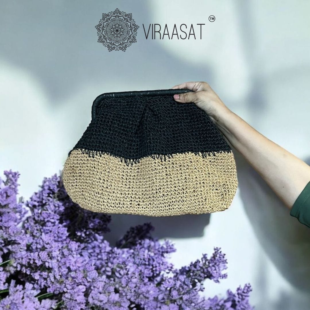 Raffia Dual Tone Clutch | 9x15 Inch | Viraasat The Legacy