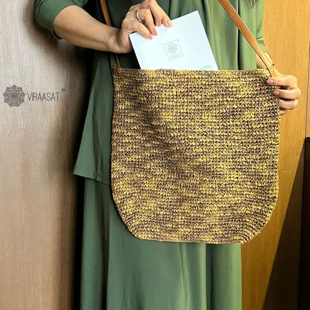 Raffia Metallic Sling Bag | 15x15.5 Inch | Viraasat The Legacy