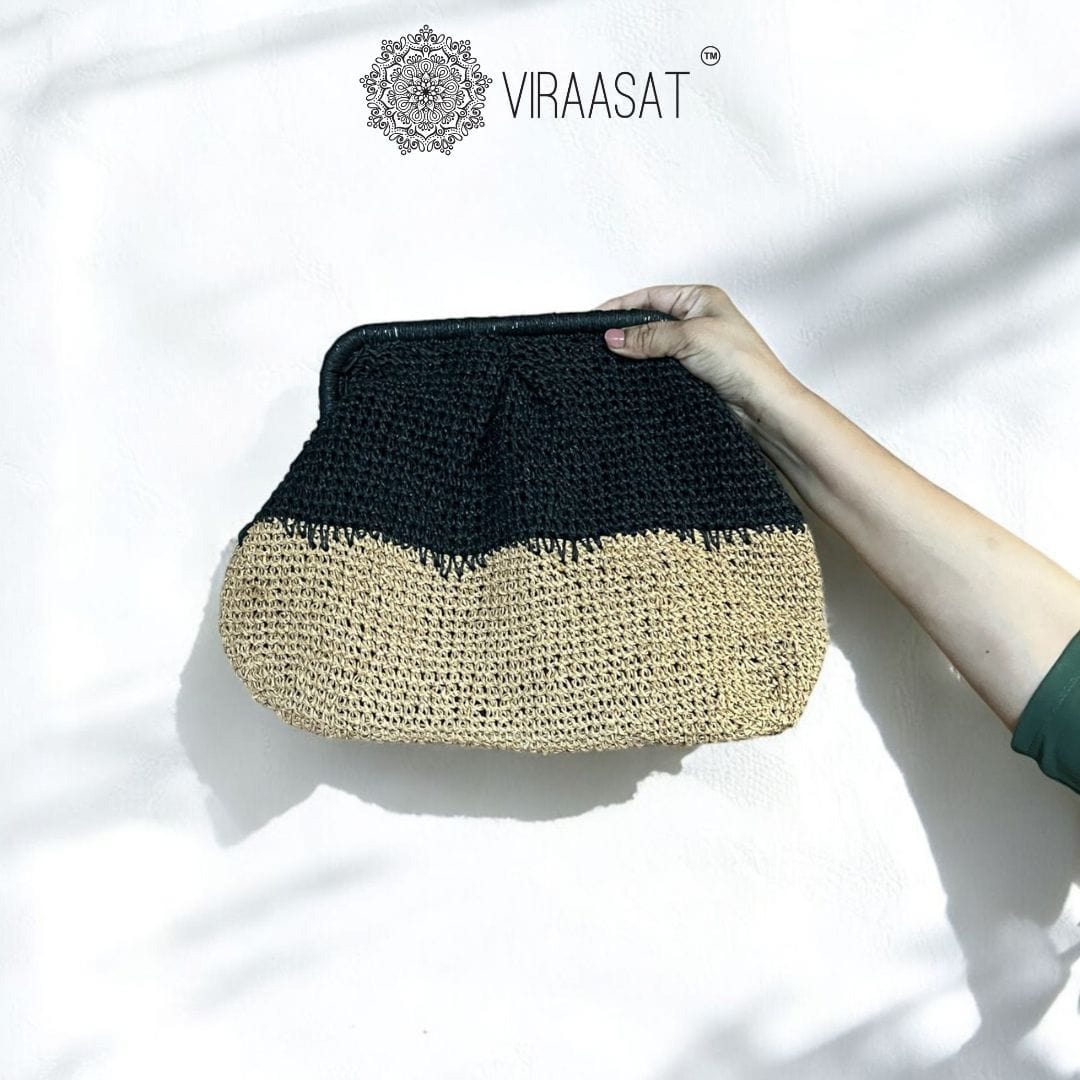 Raffia Dual Tone Clutch | 9x15 Inch | Viraasat The Legacy