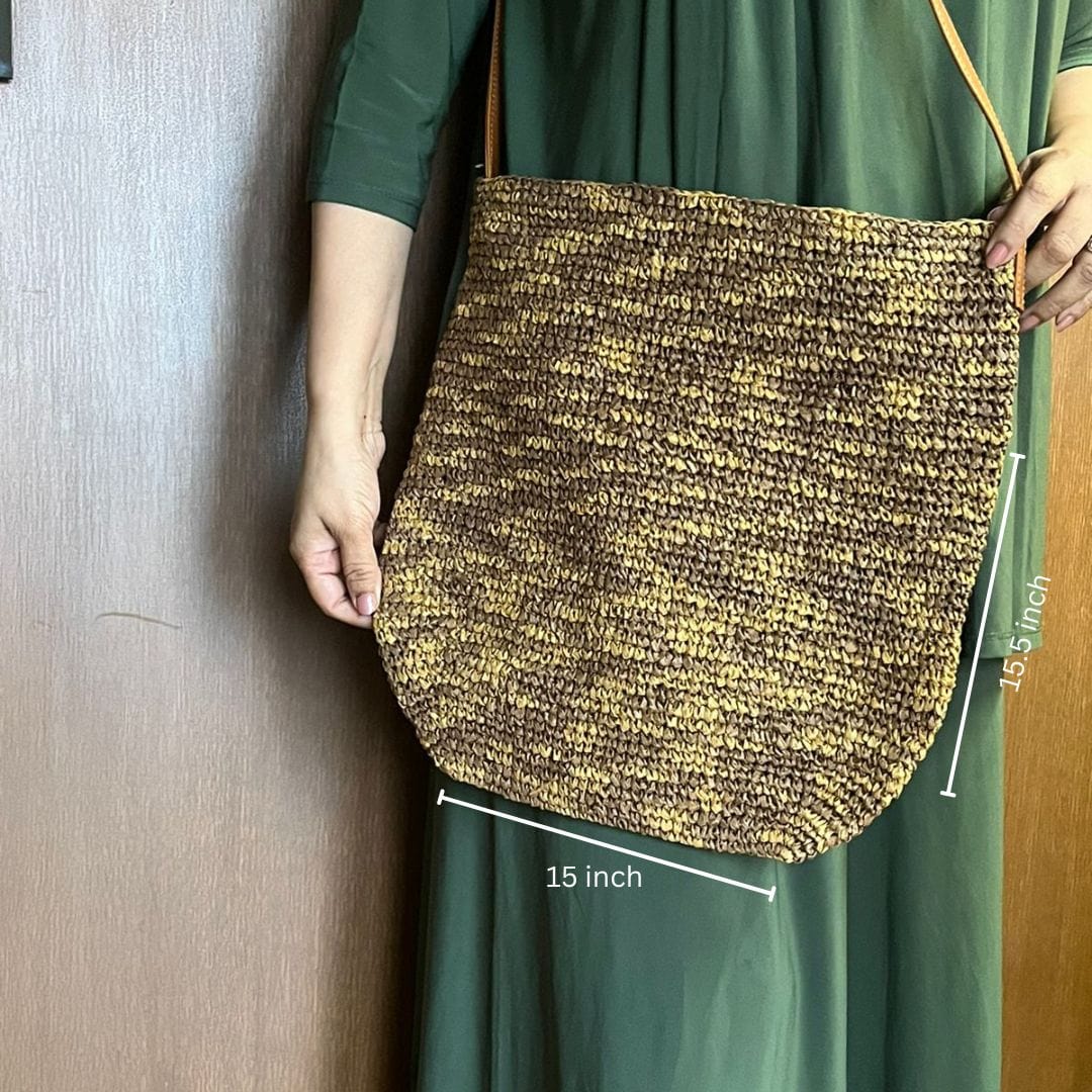 Raffia Metallic Sling Bag | 15x15.5 Inch | Viraasat The Legacy