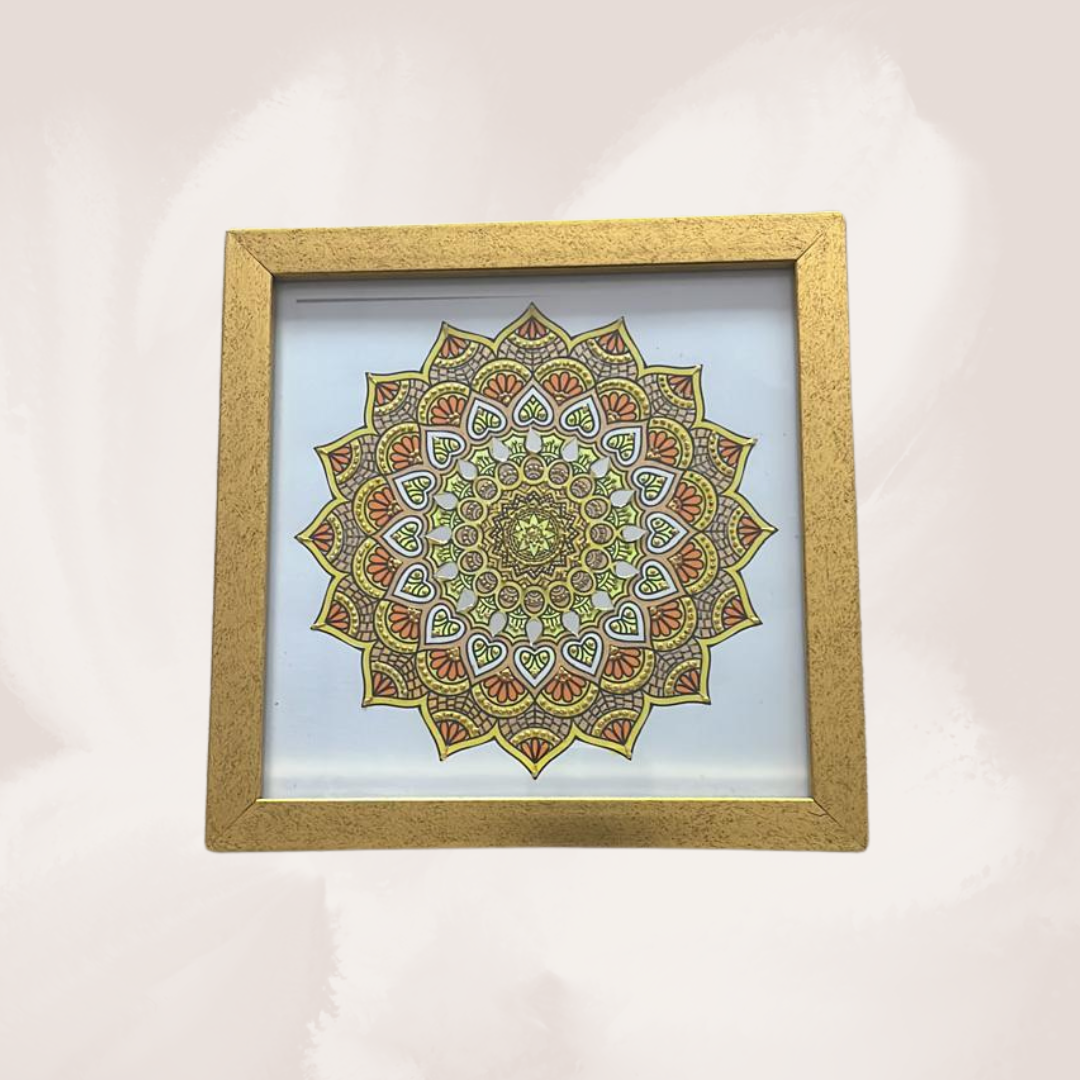 Timeless Hand-Painted Mandala Art in Classic Frame - 8 x 8 Inch | Viraasat the Legacy