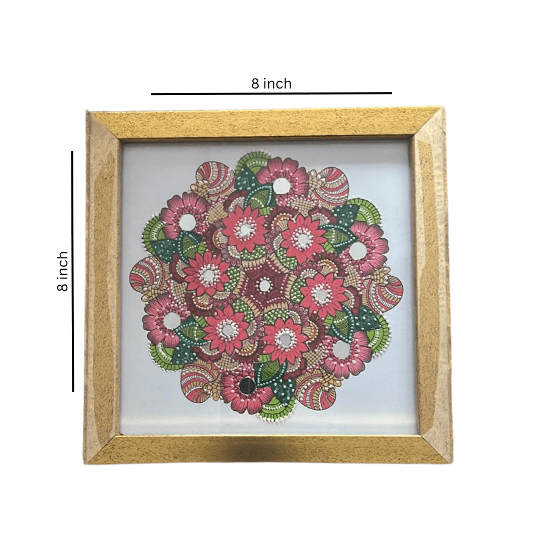 Exquisite Hand-Painted Mandala Artwork in Premium Frame - 8 x 8 Inch | Viraasat the Legacy