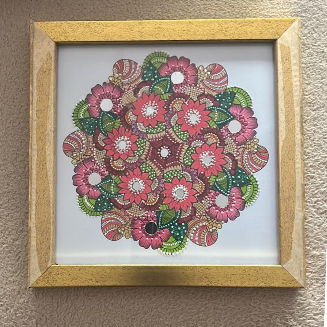 Exquisite Hand-Painted Mandala Artwork in Premium Frame - 8 x 8 Inch | Viraasat the Legacy