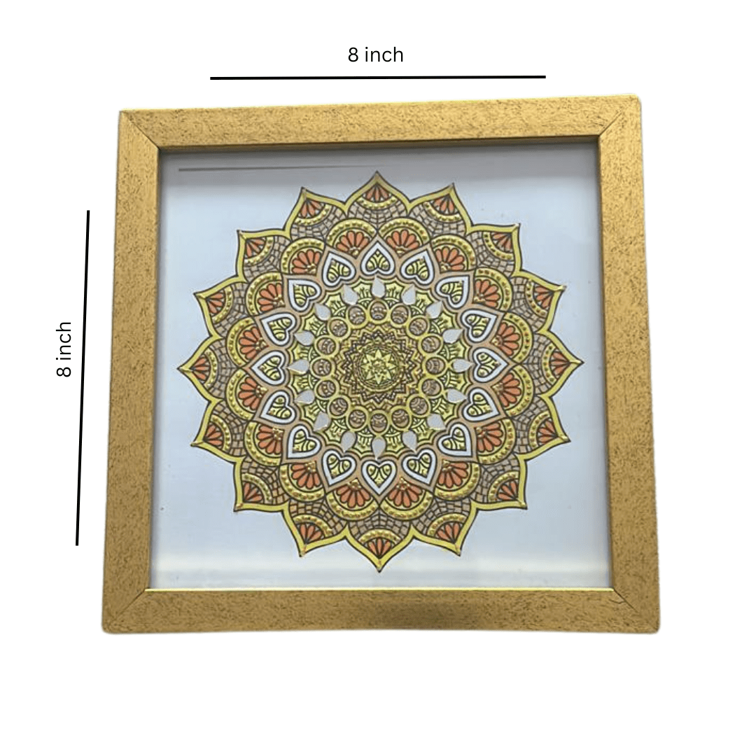 Timeless Hand-Painted Mandala Art in Classic Frame - 8 x 8 Inch | Viraasat the Legacy