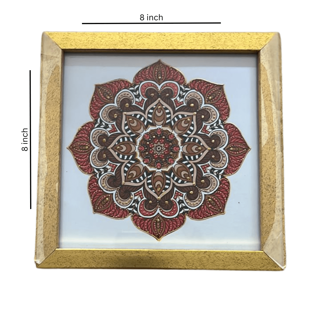 Hand-Painted Mandala Masterpiece with Elegant Frame - 8 x 8 Inch | Viraasat the Legacy