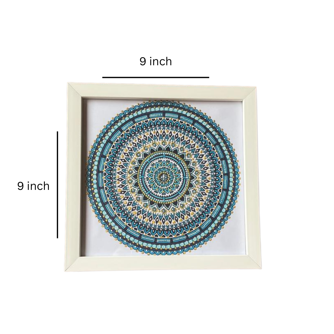Radiant Harmony: Hand-Painted Mandala Art Frame (9" x 9")