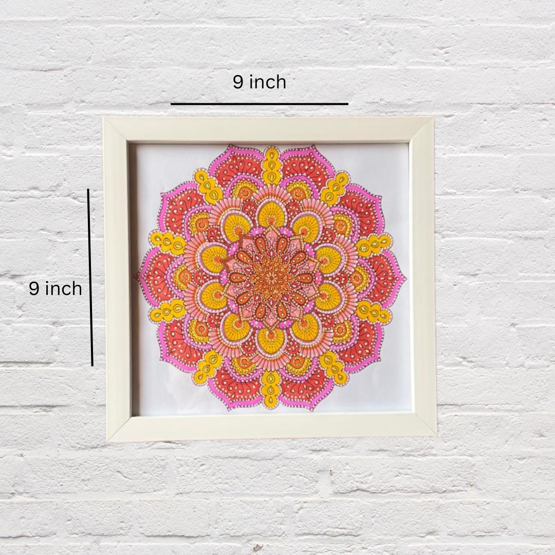 Serenity in Symmetry: Hand Painted Mandala Art Frame (9" x 9")