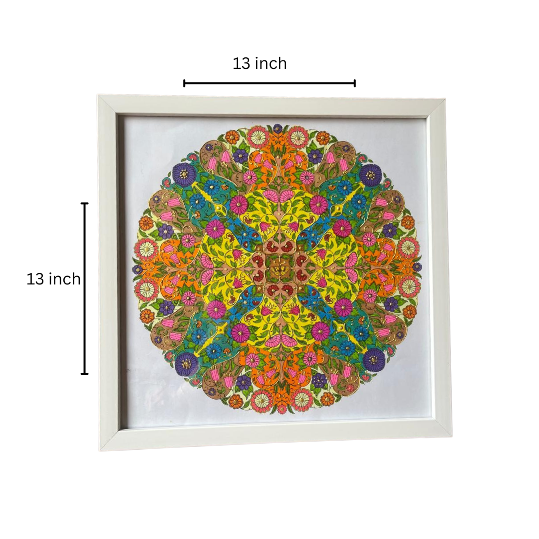 Tranquil Symmetry: Hand-Painted Mandala Art Frame (13" x 13")