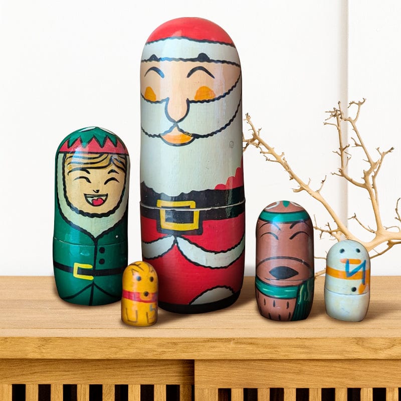 5Pcs Handmade Wooden Russian Nesting Dolls - Santa Claus Matryoshka Set