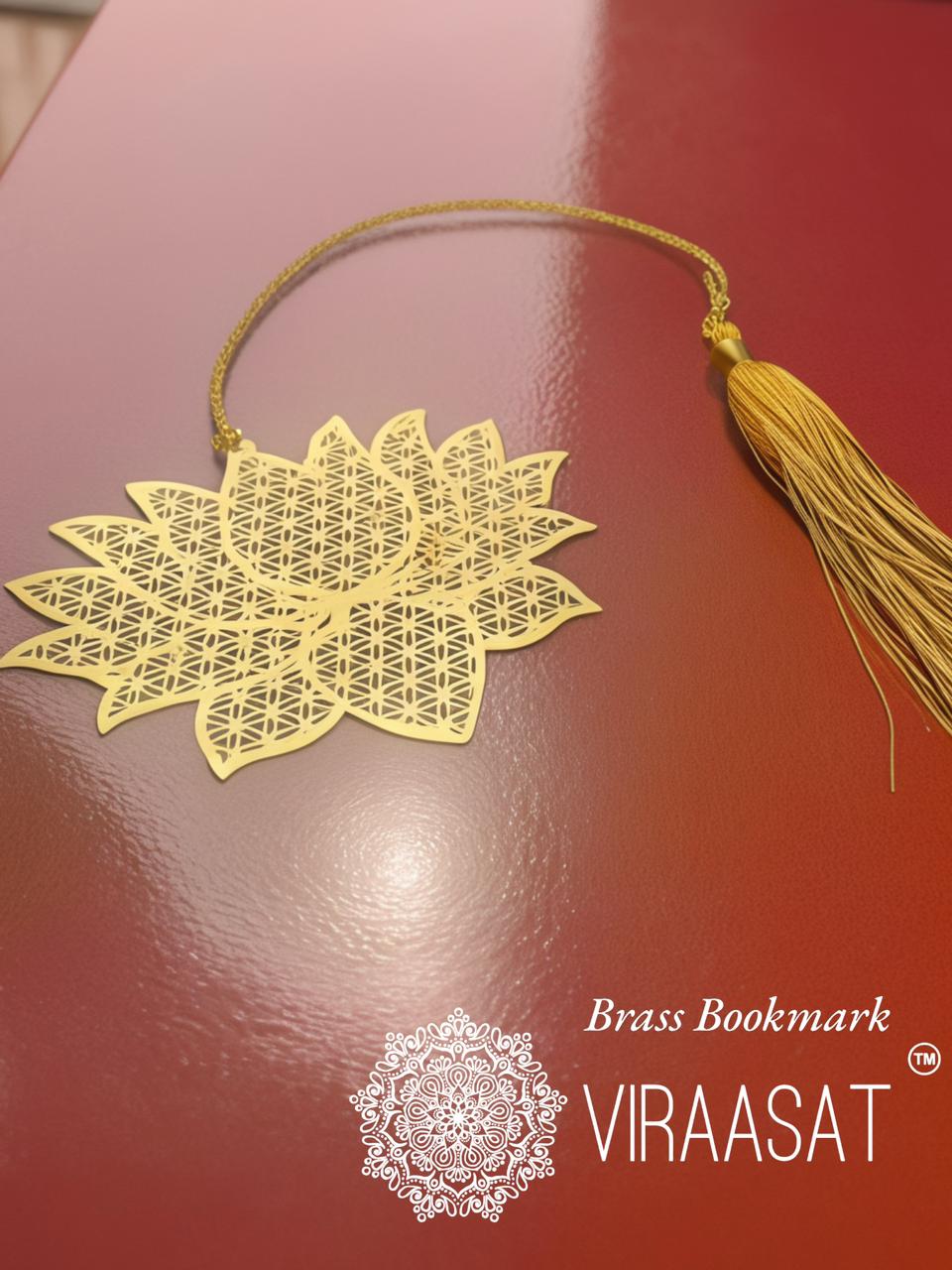 Viraasat Premium Brass Metal Bookmark - Lotus Design (Gold)