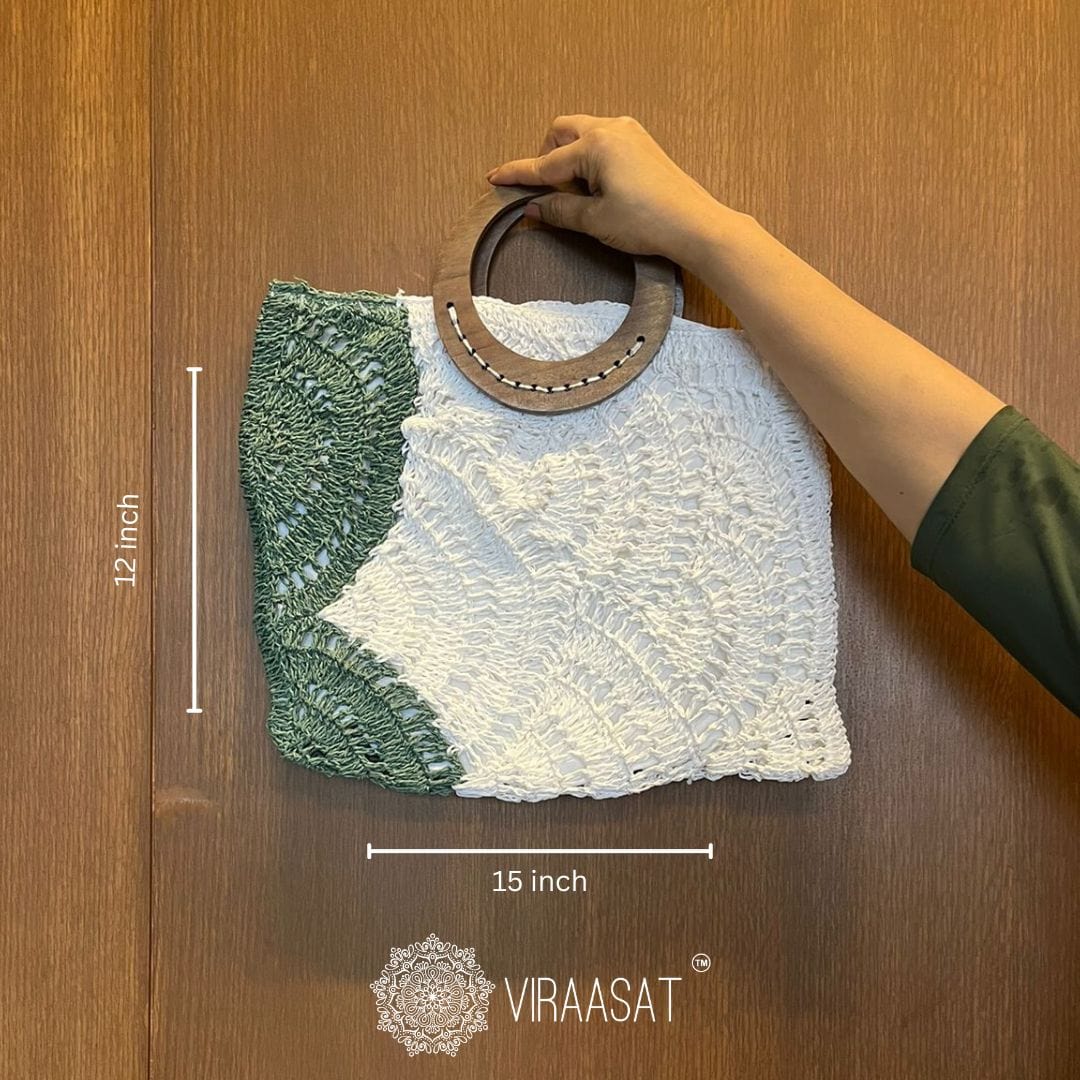 Raffia Green & White Bag | Viraasat The Legacy