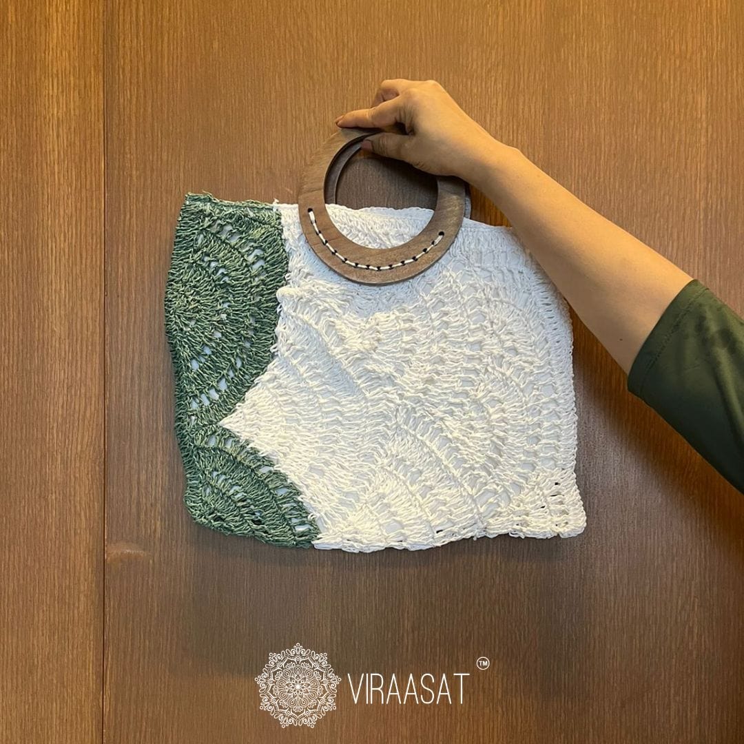 Raffia Green & White Bag | Viraasat The Legacy