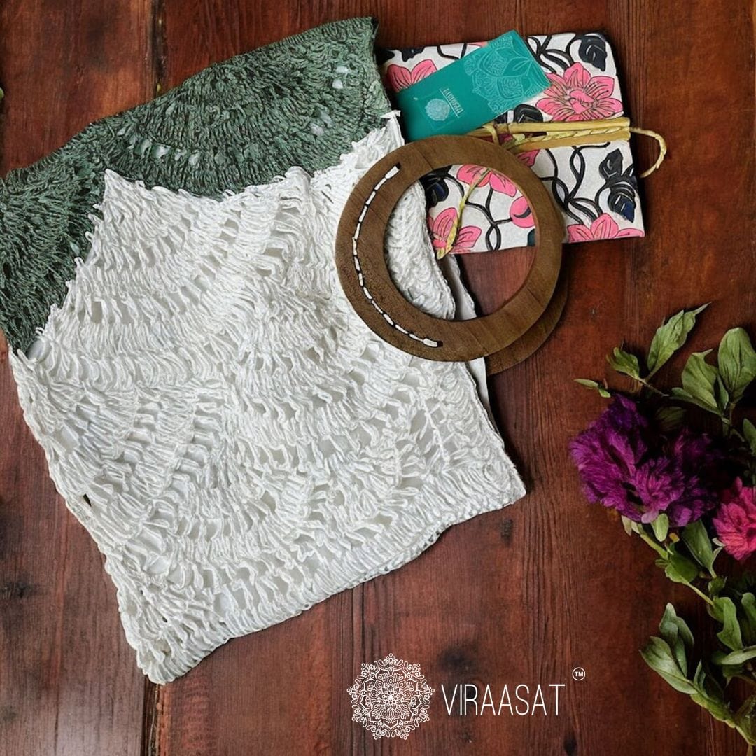 Raffia Green & White Bag | Viraasat The Legacy