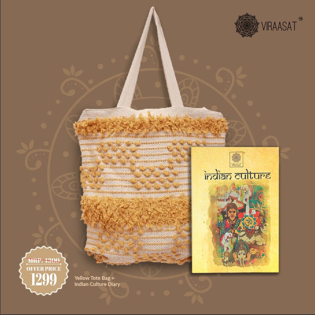 Handmade Tote Bag with Chain & Indian Culture Diary Combo by Viraasat the Legacy