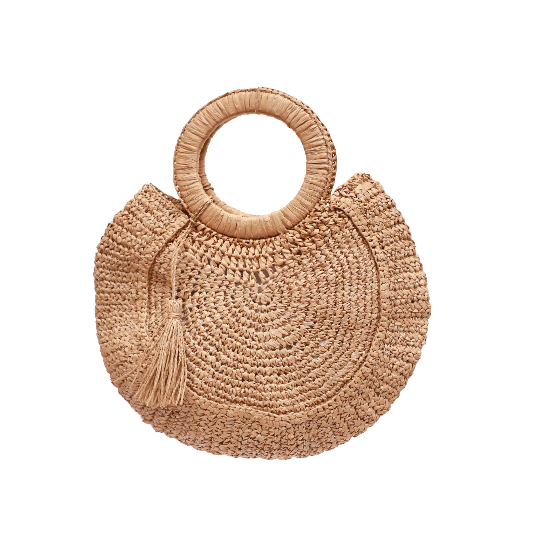 Raffia Bag Round Wooden Handle