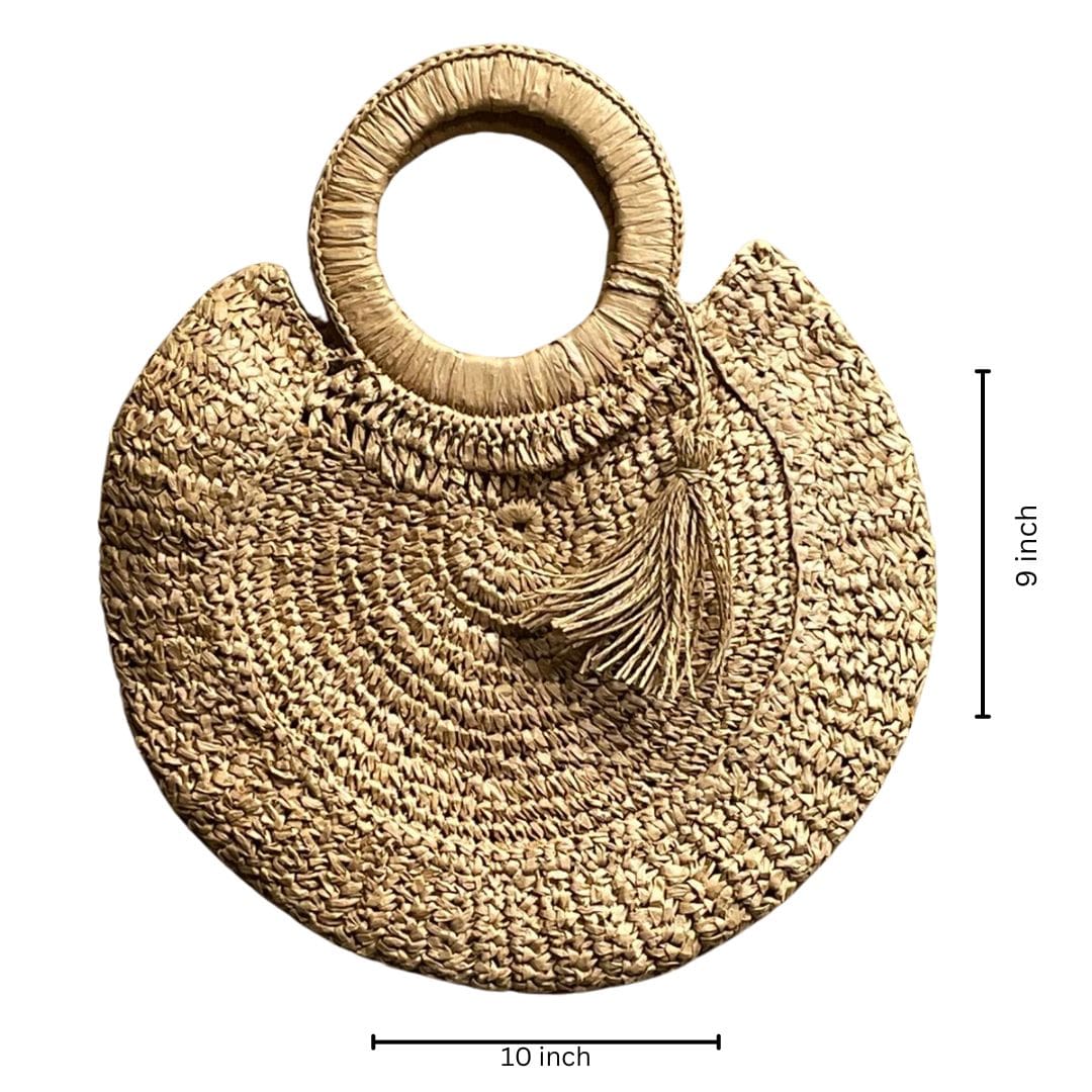 Raffia Bag Round Wooden Handle