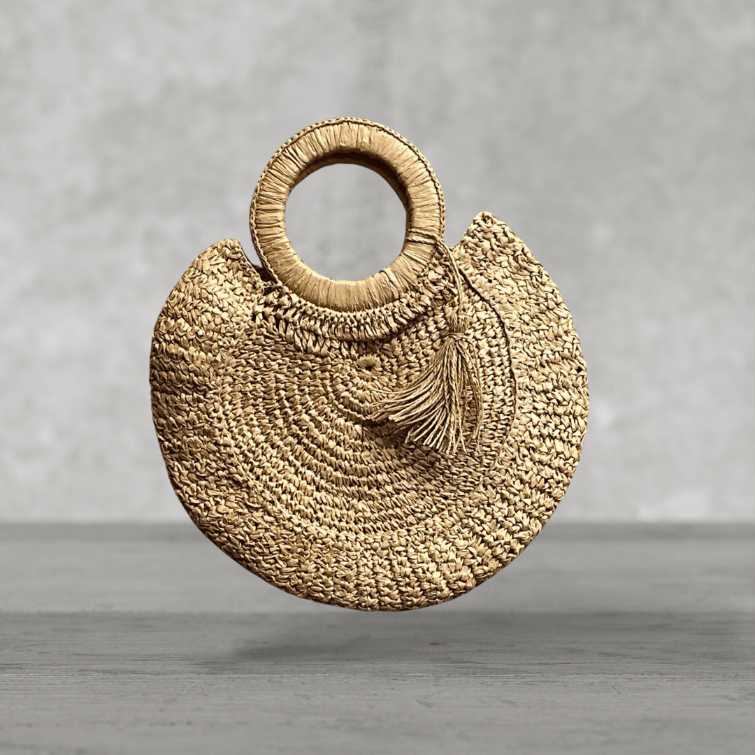 Raffia Bag Round Wooden Handle