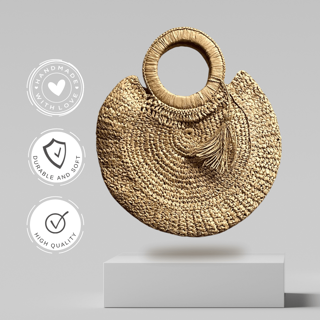 Raffia Bag Round Wooden Handle