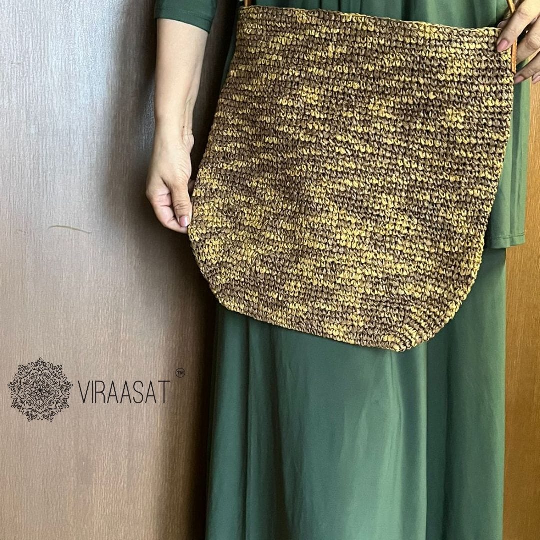 Raffia Metallic Sling Bag | 15x15.5 Inch | Viraasat The Legacy